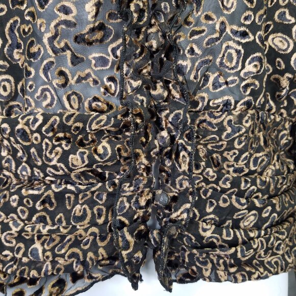 Vintage Havana Ruffle Blouse Women's M Velvet Burnout Sheer Leopard Smocked Back - Picture 5 of 16